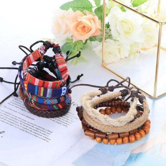 24pcs Men Women Linen Hemp Cords Wood Beads Ethnic Tribal Bracelets Leather Wristbands Friendship Bracelet For Men Women 24pcs Men Women Linen Hemp Cords Wood Beads Ethnic Tribal Bracelets Leather Wristbands Friendship Bracelet For Men Women
